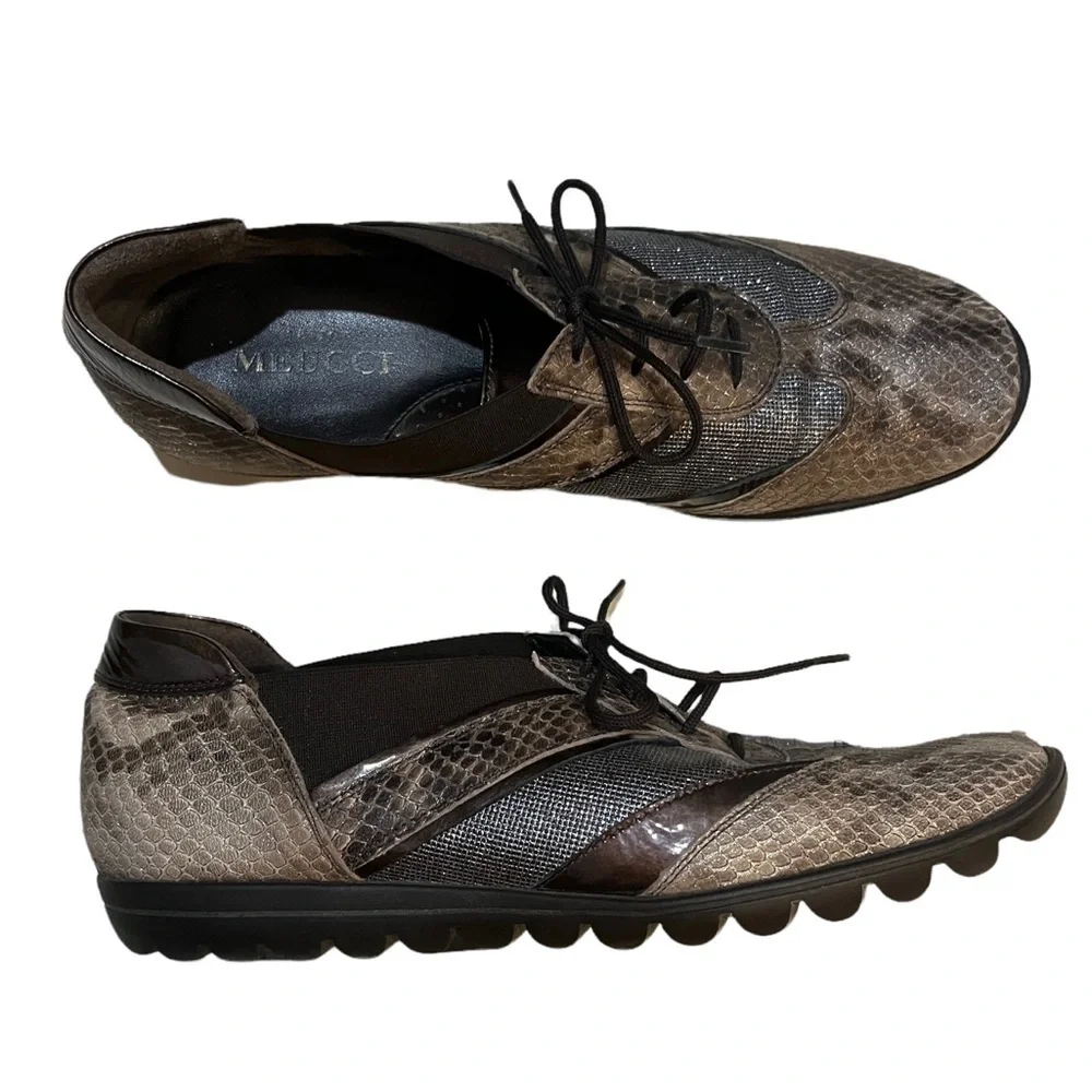 Sesto Meucci Brown Leather Snakeskin Jaxine Comfort Fashion Sneakers Sz 7.5